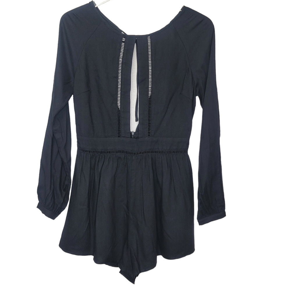 Tobi Shorts Romper Black Goth Whimsygoth Boho Open Back Long‎ Sleeve Keyhole S